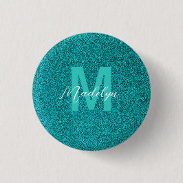 Persoonlijke naam stijlvolle glitters groen ronde button 3,2 cm