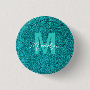 Persoonlijke naam stijlvolle glitters groen ronde button 3,2 cm