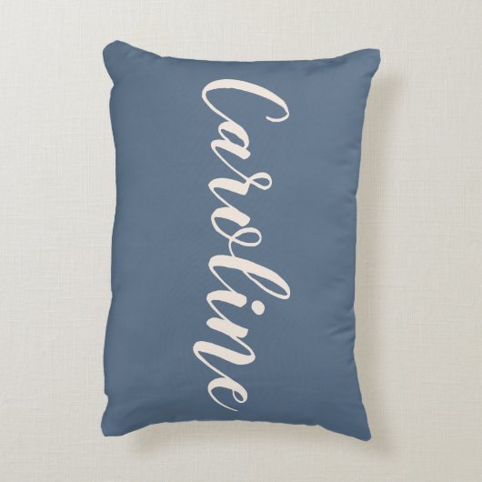 Persoonlijke naam Stofblauw Minimalistische script Accent Kussen (Achterkant (Verticaal))