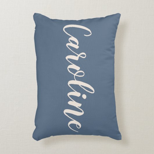 Persoonlijke naam Stofblauw Minimalistische script Accent Kussen (Voorkant(Verticaal))