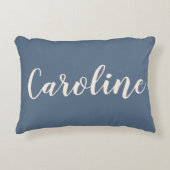 Persoonlijke naam Stofblauwe Minimalistische Scrip Accent Kussen (Voorkant)
