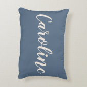 Persoonlijke naam Stofblauwe Minimalistische Scrip Accent Kussen (Achterkant (Verticaal))