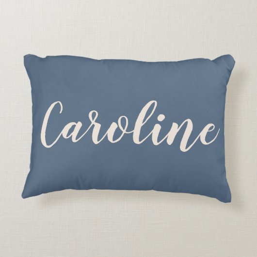 Persoonlijke naam Stofblauwe Minimalistische Scrip Accent Kussen (Achterkant)