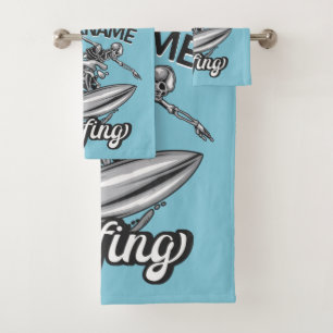 Persoonlijke NAAM Surfer Big Wave Skeleton Surfing Bad Handdoek