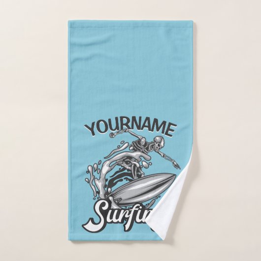 Persoonlijke NAAM Surfer Big Wave Skeleton Surfing Bad Handdoek (Handdoek)