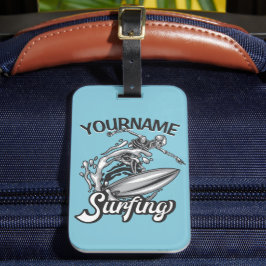 Persoonlijke NAAM Surfer Big Wave Skeleton Surfing Bagagelabel