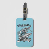 Persoonlijke NAAM Surfer Big Wave Skeleton Surfing Bagagelabel (Voorkant (verticaal))