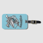 Persoonlijke NAAM Surfer Big Wave Skeleton Surfing Bagagelabel (Voorkant (horizontaal))