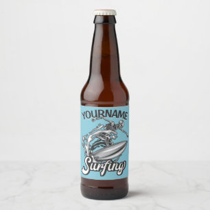 Persoonlijke NAAM Surfer Big Wave Skeleton Surfing Bier Etiket