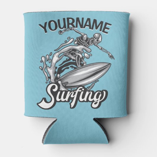 Persoonlijke NAAM Surfer Big Wave Skeleton Surfing Blikjeskoeler (Voorkant)