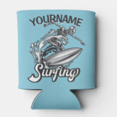 Persoonlijke NAAM Surfer Big Wave Skeleton Surfing Blikjeskoeler (Achterkant)