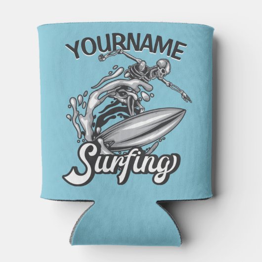 Persoonlijke NAAM Surfer Big Wave Skeleton Surfing Blikjeskoeler (Achterkant)