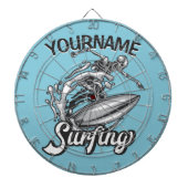 Persoonlijke NAAM Surfer Big Wave Skeleton Surfing Dartbord (Voorkant)