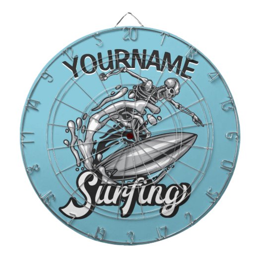 Persoonlijke NAAM Surfer Big Wave Skeleton Surfing Dartbord (Voorkant)