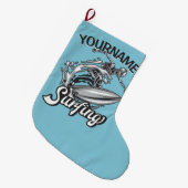 Persoonlijke NAAM Surfer Big Wave Skeleton Surfing Grote Kerstsok (Voorkant (Hangend))