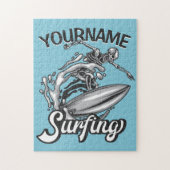 Persoonlijke NAAM Surfer Big Wave Skeleton Surfing Legpuzzel (Verticaal)