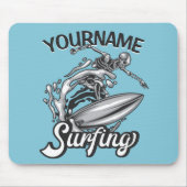 Persoonlijke NAAM Surfer Big Wave Skeleton Surfing Muismat (Voorkant)