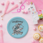 Persoonlijke NAAM Surfer Big Wave Skeleton Surfing Papieren Bordje (Feest)