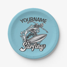 Persoonlijke NAAM Surfer Big Wave Skeleton Surfing Papieren Bordje