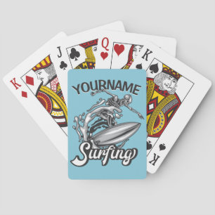 Persoonlijke NAAM Surfer Big Wave Skeleton Surfing Pokerkaarten