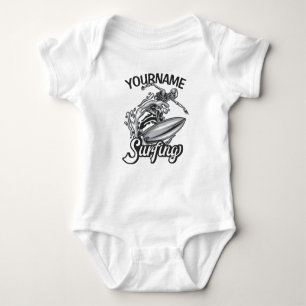 Persoonlijke NAAM Surfer Big Wave Skeleton Surfing Romper