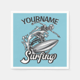 Persoonlijke NAAM Surfer Big Wave Skeleton Surfing Servet