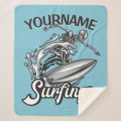 Persoonlijke NAAM Surfer Big Wave Skeleton Surfing Sherpa Deken (Voorkant)