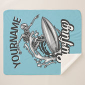 Persoonlijke NAAM Surfer Big Wave Skeleton Surfing Sherpa Deken (Voorkant (horizontaal))