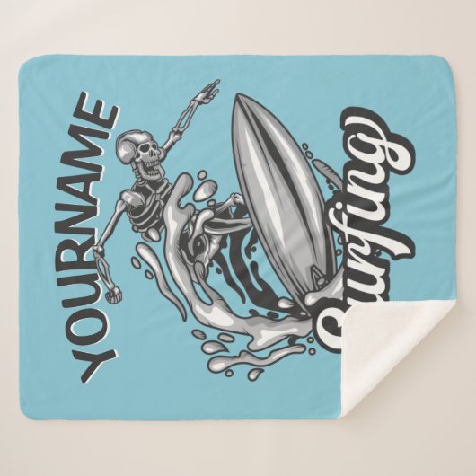 Persoonlijke NAAM Surfer Big Wave Skeleton Surfing Sherpa Deken (Voorkant (horizontaal))