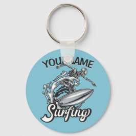 Persoonlijke NAAM Surfer Big Wave Skeleton Surfing Sleutelhanger