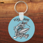 Persoonlijke NAAM Surfer Big Wave Skeleton Surfing Sleutelhanger (Voorkant)