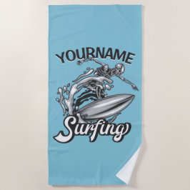 Persoonlijke NAAM Surfer Big Wave Skeleton Surfing Strandlaken