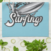 Persoonlijke NAAM Surfer Big Wave Skeleton Surfing Theedoek (Gevouwen)