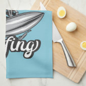 Persoonlijke NAAM Surfer Big Wave Skeleton Surfing Theedoek (Quarter Fold)