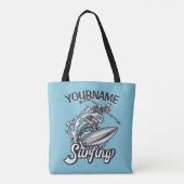 Persoonlijke NAAM Surfer Big Wave Skeleton Surfing Tote Bag (Achterkant)