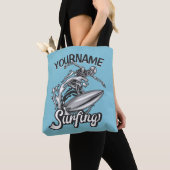 Persoonlijke NAAM Surfer Big Wave Skeleton Surfing Tote Bag (Dichtbij)