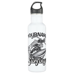 Persoonlijke NAAM Surfer Big Wave Skeleton Surfing Waterfles