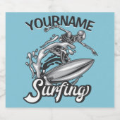 Persoonlijke NAAM Surfer Grote Golf Skelet Surfen Bier Etiket (Enkel label)