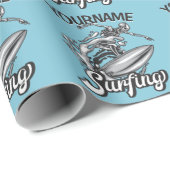 Persoonlijke NAAM Surfer Grote Golf Skelet Surfen Cadeaupapier (Rol Hoek)