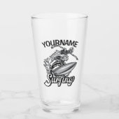 Persoonlijke NAAM Surfer Grote Golf Skelet Surfen Glas (Voorkant)