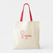 Persoonlijke naam-tas met rode script ontwerp tote bag (Achterkant)