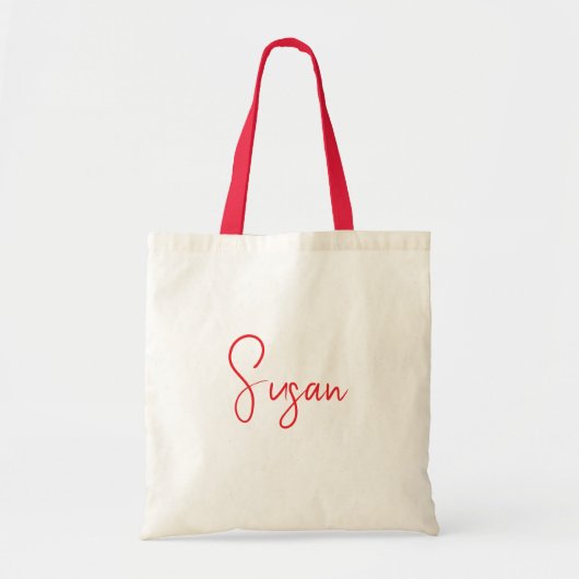 Persoonlijke naam-tas met rode script ontwerp tote bag (Voorkant)