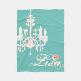 Persoonlijke naam teal met roze kroonluchter fleece deken