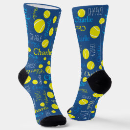 Persoonlijke naam tennisballen typografisch blauw sokken