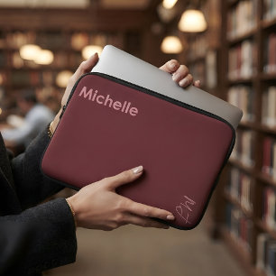 Persoonlijke naam terug naar school bordeauxrood laptop sleeve