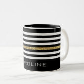 Persoonlijke naam Thin Gold Line Glitter Flag Tweekleurige Koffiemok (Voorkant rechts)
