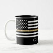Persoonlijke naam Thin Gold Line Glitter Flag Tweekleurige Koffiemok (Links)