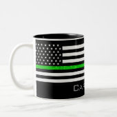 Persoonlijke naam Thin Green Line Glitter Flag Tweekleurige Koffiemok (Links)