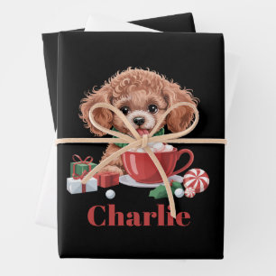 Persoonlijke naam Toy Poodle-hondliefhebber Kerstm Inpakpapier Vel