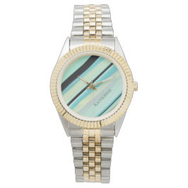 Persoonlijke naam Tranquil Turquoise Strepen  Horloge